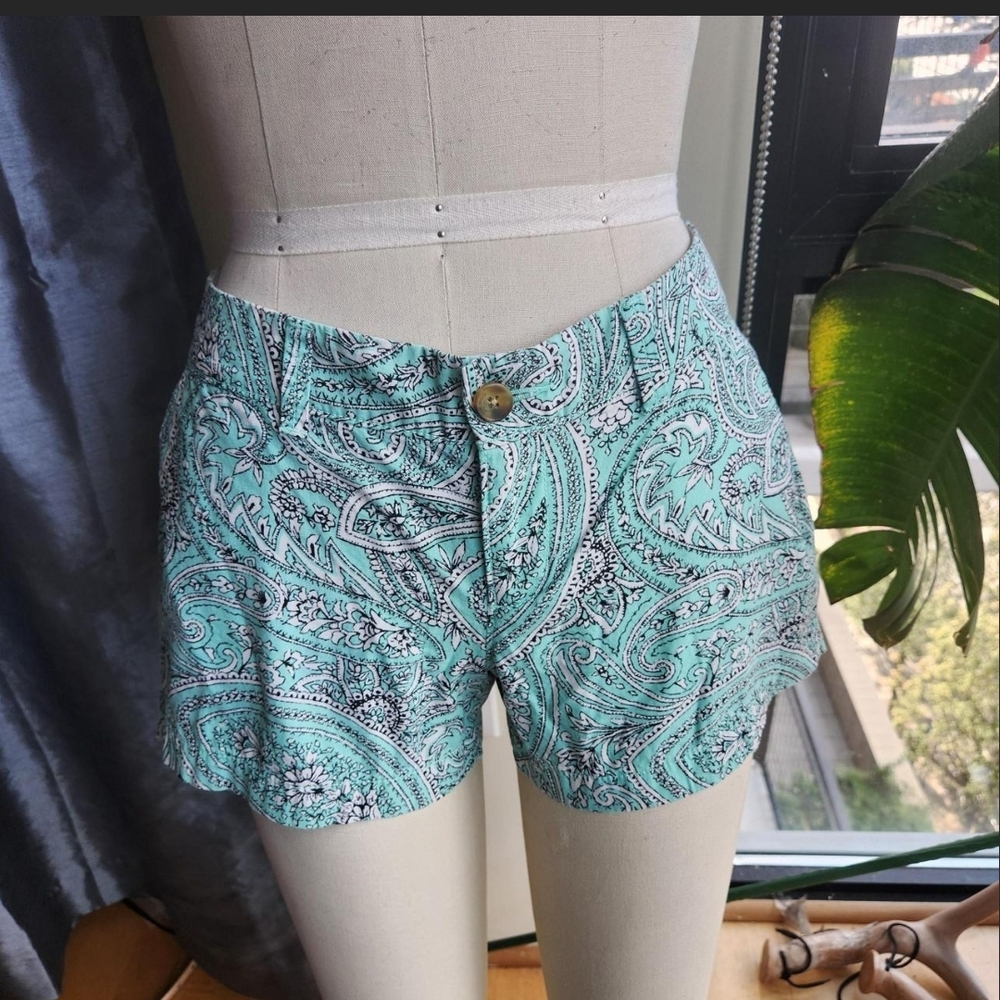Old Navy High Waist Paisley Print Shorts - Teal and White